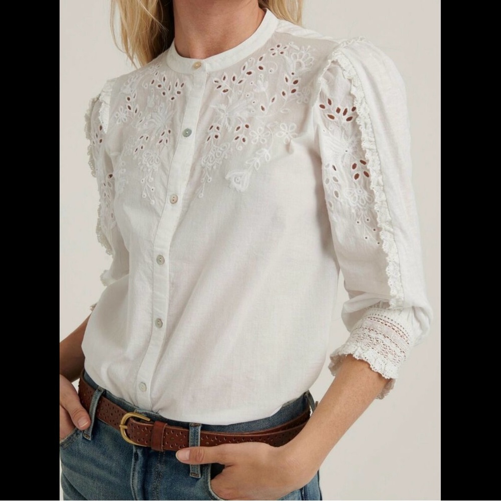 Lucky Brand white eyelet lace button down shirt blouse